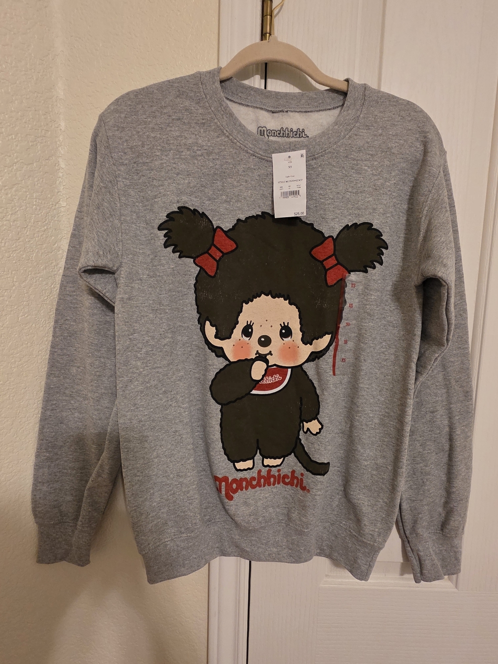 Monchhichi Heather Grey Graphic Crewneck Sweatshirt - NWT - Size XS